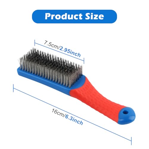2 Pack Wire Brushes for Cleaning, 6.3inch Steel Wire Scratch Brush Heavy Duty Metal Wire Brush Cleaning Tool with Handle Grip(Blue+Red)