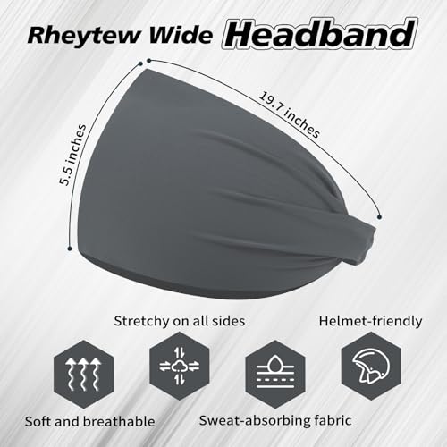 Rheytew Men's 5.5-inch Wide Sports Headbands for Long Hair - Black/Grey, 8 Pack