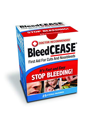 BleedCEASE First Aid Pack of 25 Sterile Nosebleed & Wound Packing, Adhesive