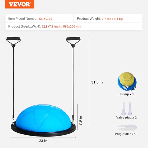 Half Exercise Ball Trainer - 23 Inch Particle Blue with Resistance Bands
