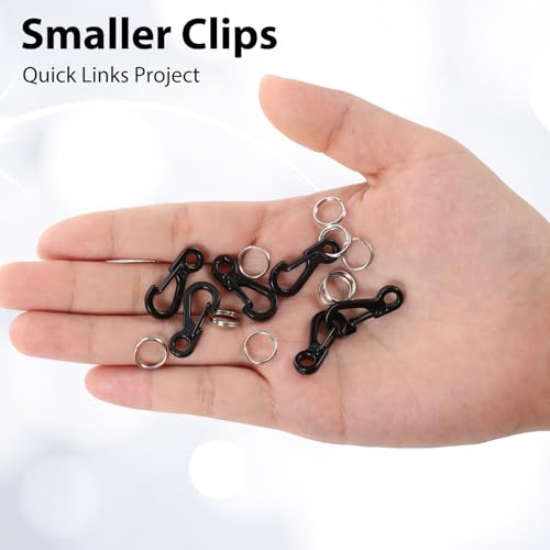 Small Carabiner Clips - 12 Sets Mini Metal Snap Hooks - Black