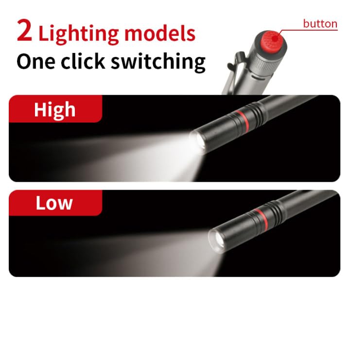 Rechargeable LED Flashlight, Mini, EDC High Lumen Flashlight, Water Resistance, Zoomable, Super Bright Tactical Flash Light, Outdoor, Hunting, Camping, Pen Flashlight for Inspector, Emergency, Home