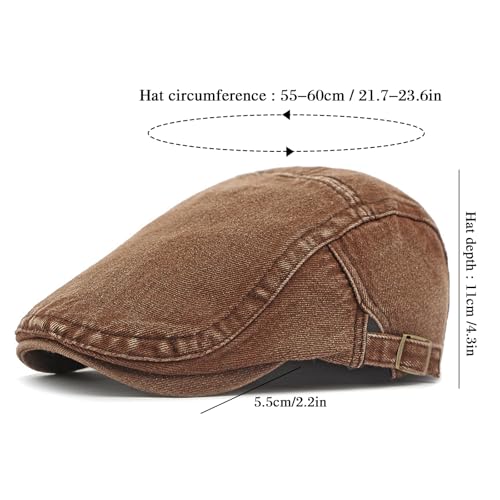 PTDTSHOU Coffee Brown Navy Denim Newsboy Cap for Men Adjustable Flat Ivy Gatsby Hat