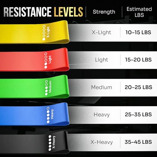 EverGo Resistance Bands Set of 5, Non-Slip Exercise Bands with Carrying Bag, 10-45 LBS Resistance Levels, Premium Latex