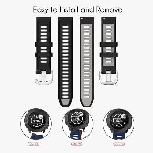 Garmin Venu 3S Replacement Bands - 18mm Black Gray Silicone Strap