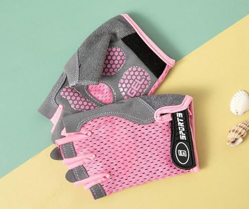 Kids Fingerless Cycling Gloves - Non-Slip for Ages 3-8 - Pink
