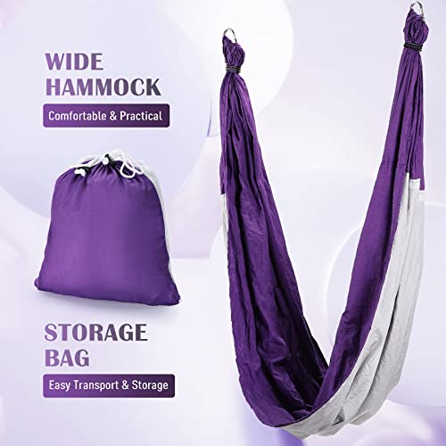 Aerial Yoga Swing Kit - Strong Yoga Hammock with Ceiling Mount - Purple