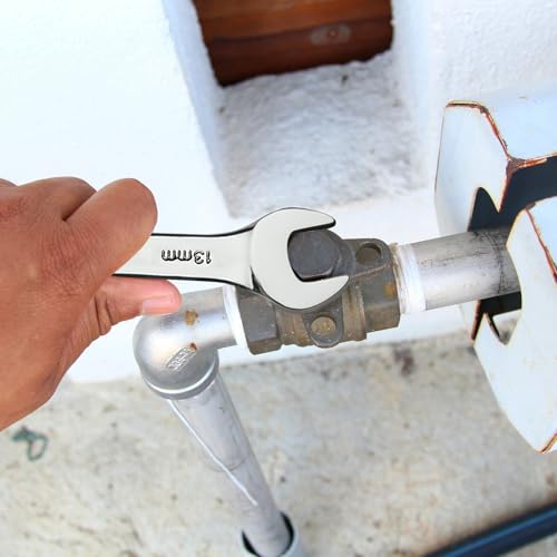 MAXPOWER 13mm Flexible Gear Wrench, Industrial Grade Ratchet Combination Spanner, Forged Heat-Treated Cr-V Steel 12 Point Flex-Head, Metric