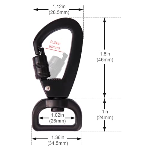 Locking Dog Leash Clips - 2PCS Matte Black Snap Hook Quick Release Buckles
