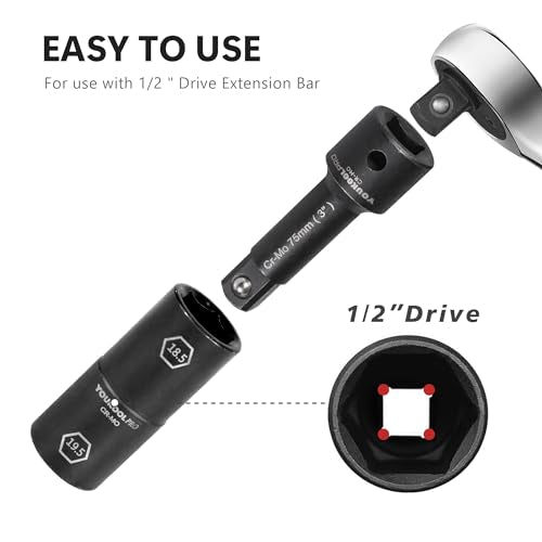 1/2-Inch Drive Double Ended Impact Socket, 18.5mm x 19.5mm, 6-Point,Half Size Lug Nut Thin Wall Wheel Protector Nut Socket, Made from Robust and Anti-Corrosive Steel