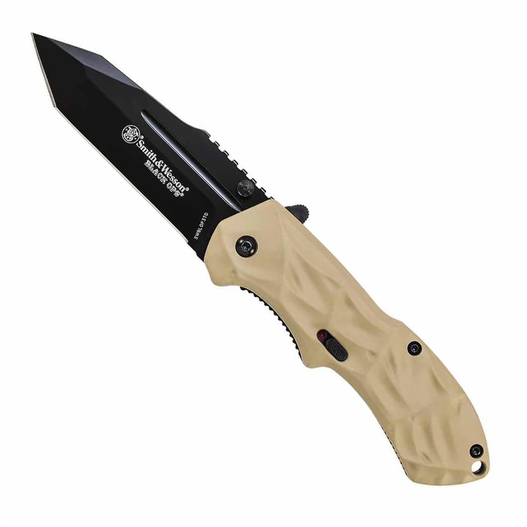 Smith & Wesson Black Ops SWBLOP3TD 7.7in S.S. Assisted Opening Knife with 3.4in Tanto Blade and Aluminum Handle for Tactical, Survival and EDC
