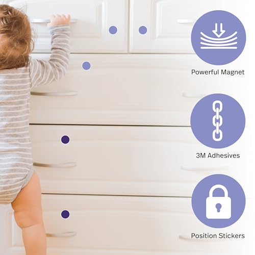 MATANA 20 Pack Magnetic Cabinet Locks Baby Proofing (20 Locks + 4 Keys) Adhesive Easy Installation, No Drilling Child Proof Cabinet Locks Magnetic Drawer Locks
