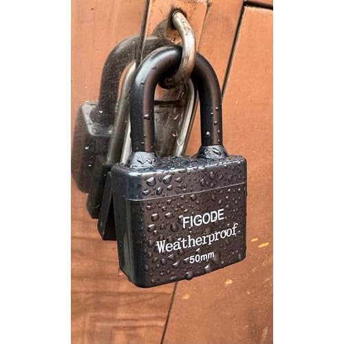 FIGODE¢ç Outdoor Waterproof Padlocks, Covered Heavy Duty Laminated Steel Locks, Large Sturdy Locks, 2.2 in. Wide, 3 Locks Same Key, Long Padlocks