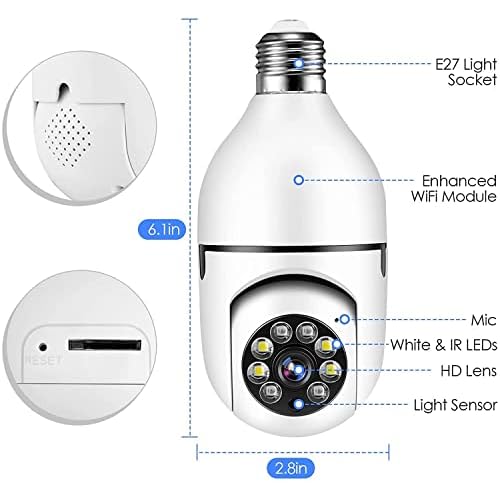 Light Bulb Security Camera, 5GHz 2.4GHz ,Degree Pan/Tilt Panoramic IP Security Camera, TUYA WiFi 1080P Smart Home Surveillance Cam with Motion Detection Alarm Night Vision Two Way Talk Indoor E27