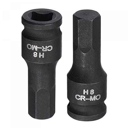 uxcell 8mm Impact Hex Bit Socket, 1/4" Square Drive 35mm Length CR-MO Metric Sizes 2 Pcs