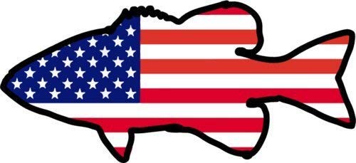 American Flag Bass Fishing Vinyl Sticker - 5 x 2.3 Inch, UV Resistant
