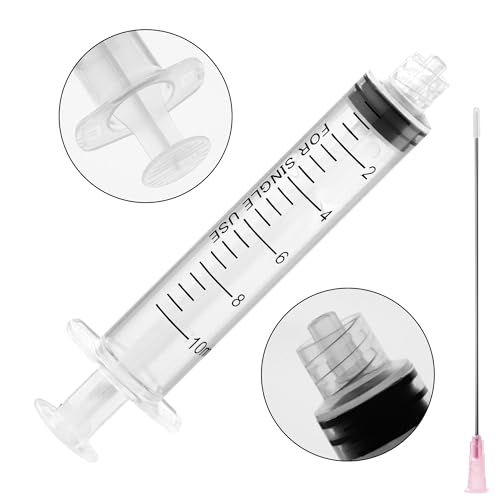 10ml Glue Applicator Syringes with 18G 4 Inch Blunt Tip Injector Long Needles and Cap for Dispenser Liquids, Ink, Oil, Epoxy, Wood Glue