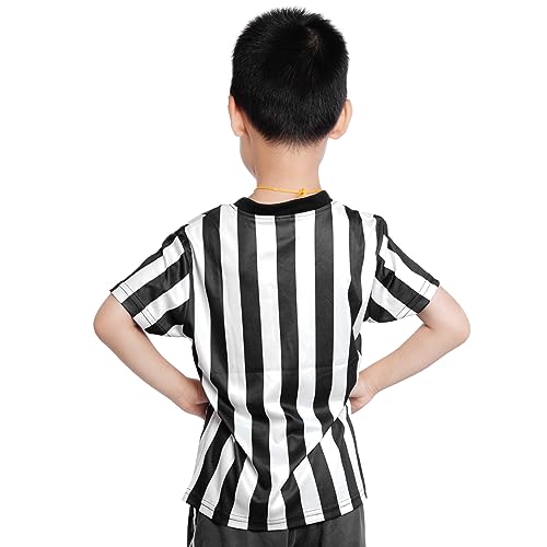 Kids Referee Shirt Costume - Black & White Stripe V Neck - Small