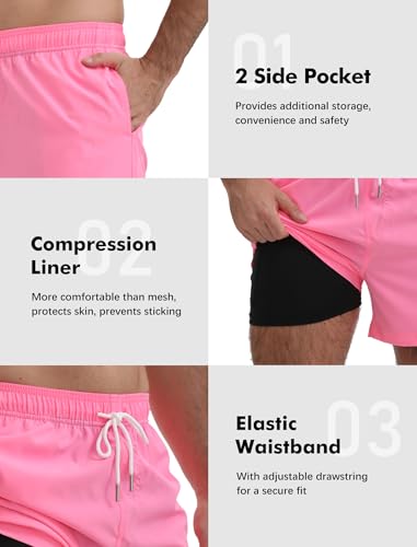 Men's Swim Trunks with Compression Liner - X-Large Black
