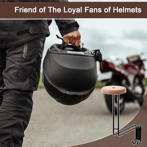 Helmet Holder Wall Mount, 4 Pack Motorcycle Helmet Rack, Helmet Hanger Rack Motorcycle with 2 Hooks Helmet Hanger for Motorcycle Bike Coats, Caps, Baseballs and Rugby Helmet