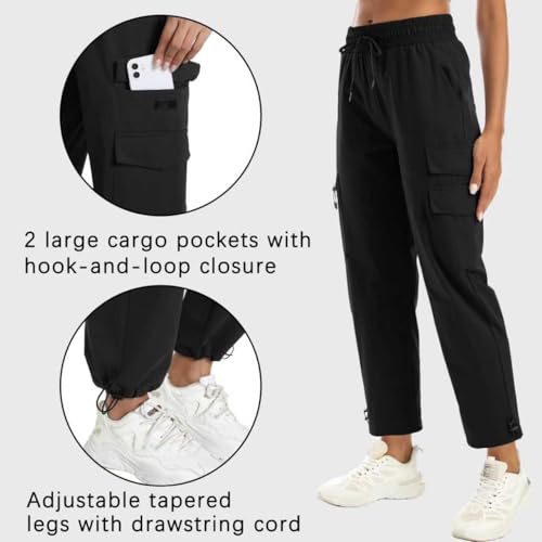 Women's Lightweight Water-Resistant Hiking Joggers with Adjustable Leg Openings - X-Large Dark Black