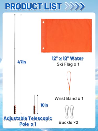 Bigmeta Orange Boat Flag with Telescoping Pole - 12x18 in, Marine Safety
