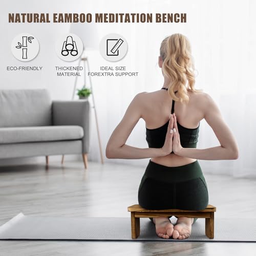 Foldable Wooden Meditation Bench - Dark Wood Kneeling Stool