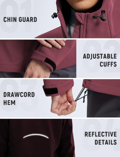 Baleaf Women's Softshell Jacket Fleece Lined Water-Resistant Hooded Coat - Large, Wine Red