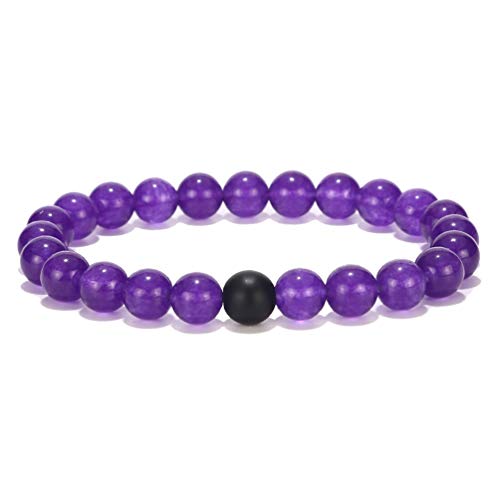 His and Hers Black Matte & Purple Agate Stone Bracelets - 8mm