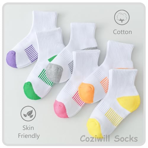 Girls Kids Ankle Socks 12 Pairs White Cushioned Athletic Quarter Socks for Boys & Girls - Medium