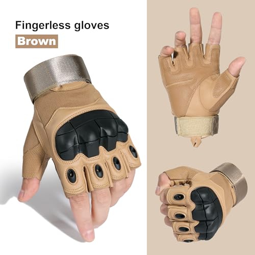 Tactical Fingerless Gloves - Breathable Anti-Slip - Brown Medium