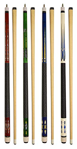 58" Billiard Pool Cue Set - 4 Hardwood Sticks with Leather Tips