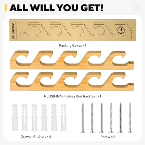 PLUSINNO 5-Rod Wall & Ceiling Mount Fishing Rod Holder | Poles Storage Rack, 1 Pack
