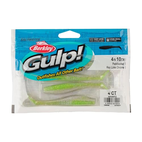 Saltwater Paddleshad Soft Plastic Fishing Bait - Key Lime Chrome, 4"