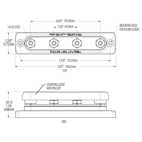 Blue Sea Systems 2303 Busbar 150A - 4 Stud, No Cover, 1/4-20 Terminal