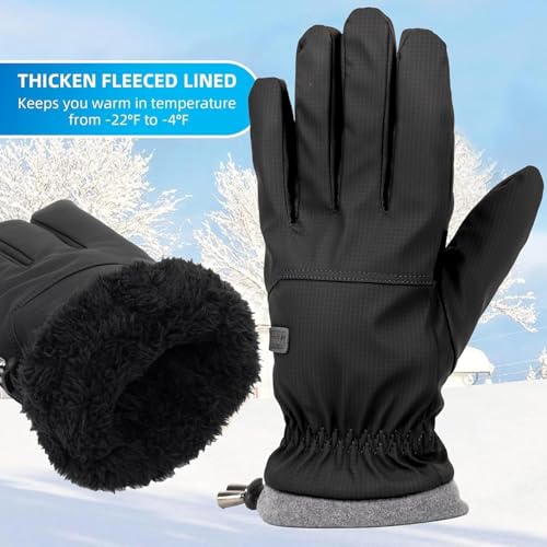 Waterproof Winter Ski Gloves - Touchscreen Thermal Grip - Black, Medium