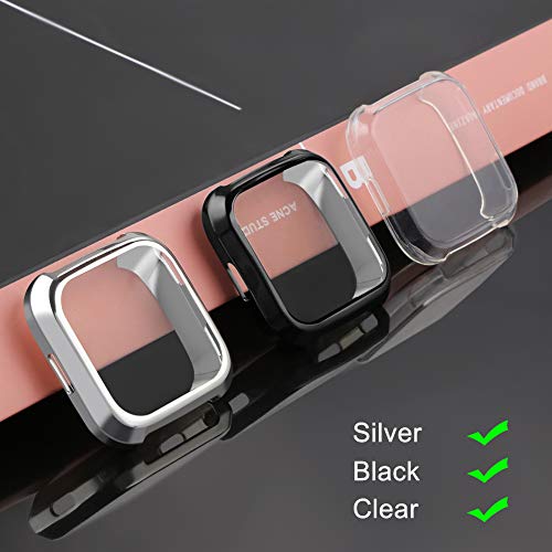 Screen Protector & Case for Fitbit Versa - Crystal Clear, Black, Silver