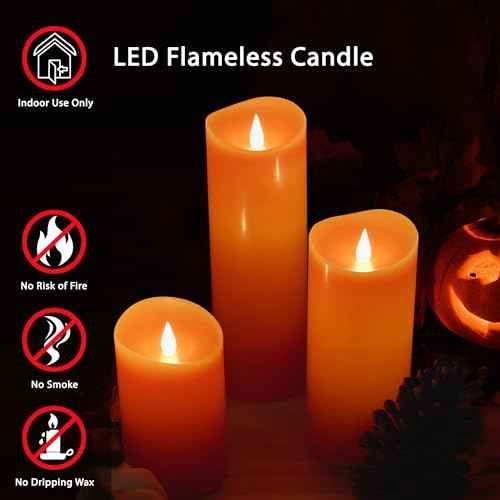 Softflame Christmas Decor Flameless LED Candles with Remote Control, 3"x 7"Battery Operated Pillar Real Wax with Timer for Christmas Decorations, Pumpkin Orange Candle