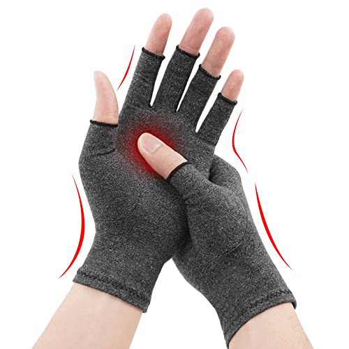 Arthritis Gloves - Fingerless Compression Hand Warmers for Pain Relief - Large