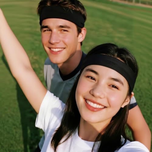 Adjustable Black Headband Set - 3pcs Sports Sweatbands for Men & Women
