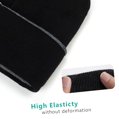 Unisex Reversible Winter Beanie Hat - Soft Warm Knitted Cap - Black & Grey