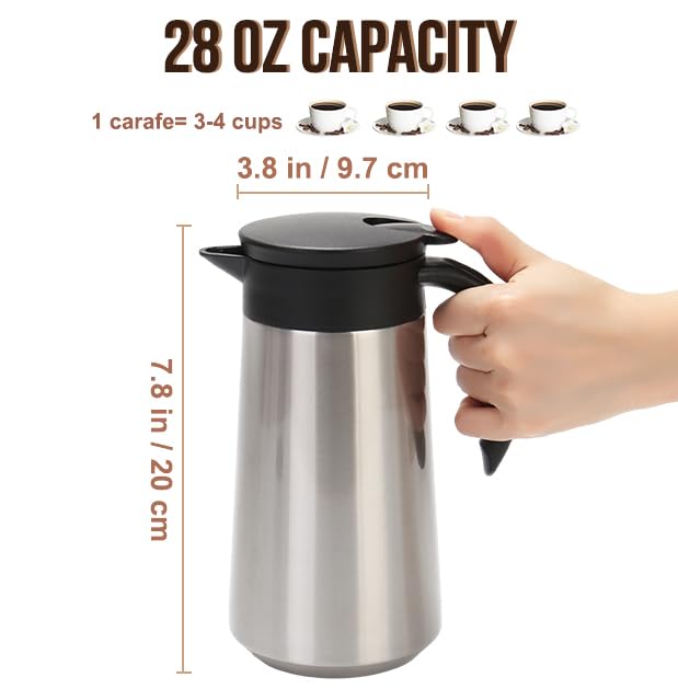 GearRoot 28oz Thermal Coffee Carafe Insulated Coffee Pot, Small Stainless Steel Coffee Carafes For Keeping Hot, Double Walled Insulated Vacuum Flask Pot for Tea Hot Water Coffee Beverage