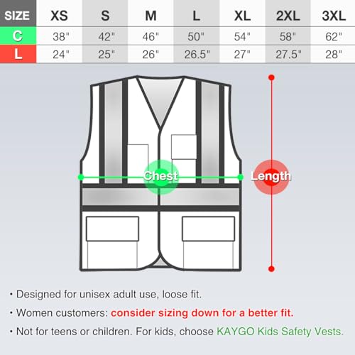 KAYGO Safety Vest with Pockets - High Visibility Reflective Vest ANSI Class 2 Construction Vest