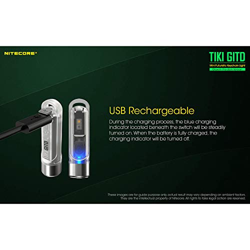 Nitecore Tiki GITD Green Keychain Flashlight with UV & High CRI Light, 300 Lumen Everyday Carry USB Rechargeable and USB-C Charging Cable