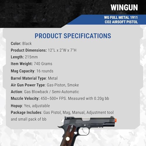 CO2 Airsoft Pistol - Full Metal 500 FPS M1911 Handgun