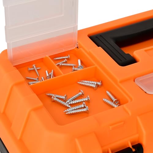 17-inch Tool Box with Removable Tray,Multipurpose Plastic Storage Box/Portable Tool Boxes/Art Craft Organizer, Three Small Parts Storage On The Lid