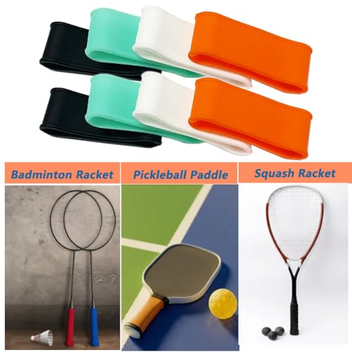 Pickleball Paddle Grip Bands - 8 Pcs Silicone Rings, 4 Colors