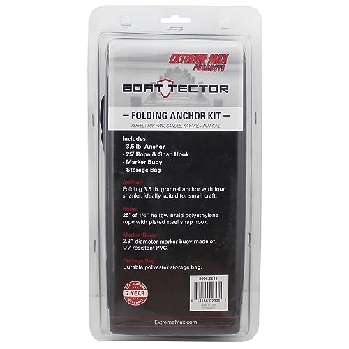 BoatTector 3.5 lb Grapnel Anchor Kit for Small Boats, Kayaks and PWC