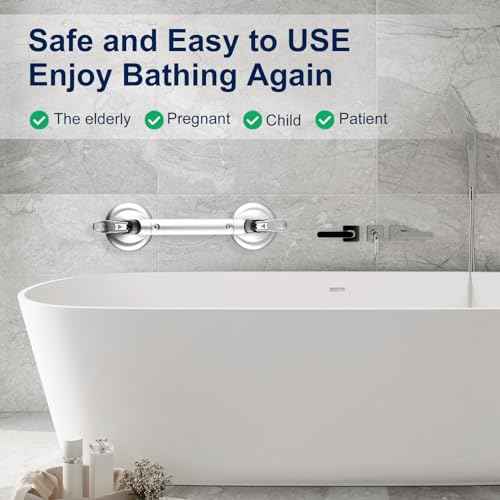 ???????????????? Suction Cup Grab Bars for Bathtubs and Bathroom, Tool Free Shower Handle, Grab Handle for Elderly Suction with Indicators, Shower Grab Bar for Seniors, Heavy Duty,Sliver