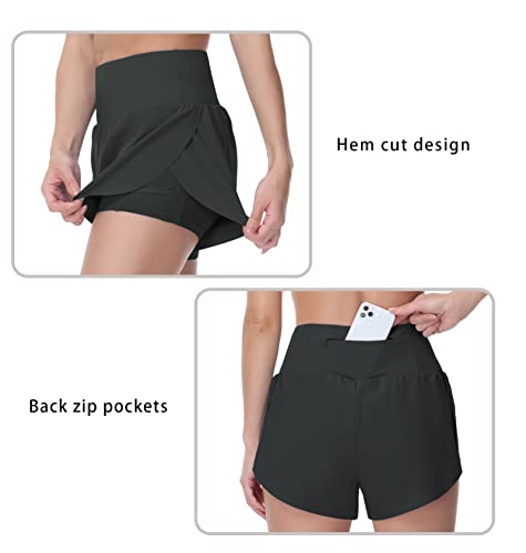 High Waisted Bermuda Shorts for Women - Long Workout Shorts - Large Dark Grey
